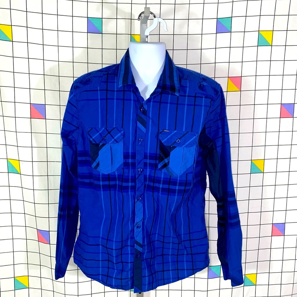 Guess men’s button up dress shirt XL slim fit blue